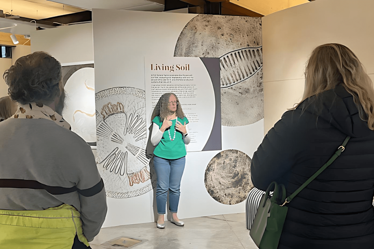 Trudi Collier hosting a bsl tour at Royal Botanic Garden Edinburgh's Living Soil collection.