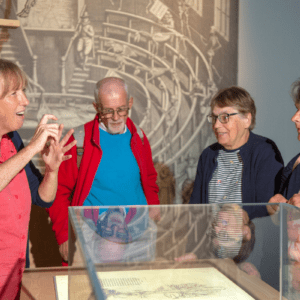 Barbara Brown leading a BSL tour at National Museum of Scotland.