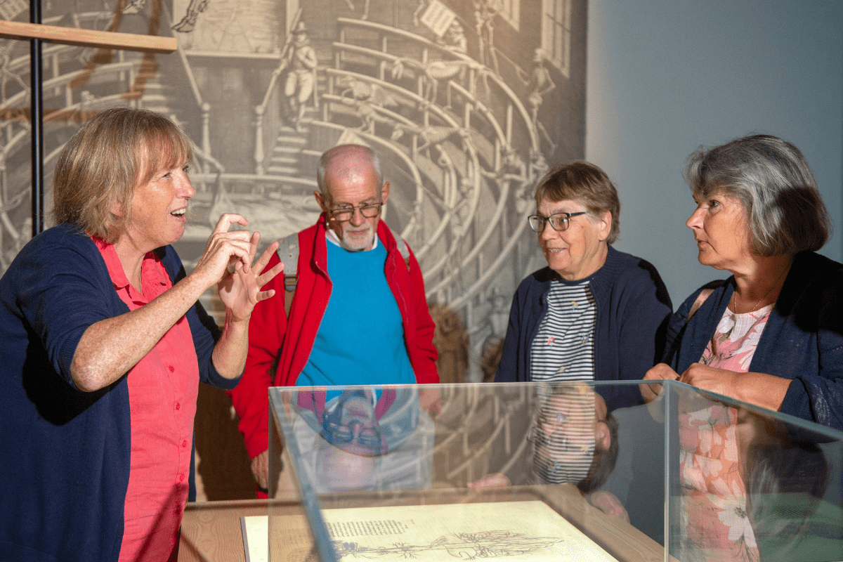 Barbara Brown leading a BSL tour at National Museum of Scotland.